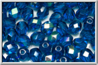 Bhm. Glasschliffperle, feuerpol., 5,5mm, blue zircon, trans., AB, 25 Stk.