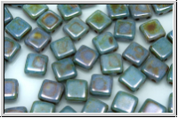 TILE-Beads, 6x6mm, white, op., blue/brown marbled, 25 Stk.