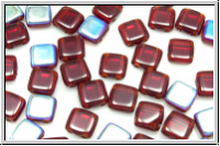 TILE-Beads, 6x6mm, ruby, trans., AB, 25 Stk.