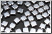 TILE-Beads, 6x6mm, crystal, trans., full silver, 25 Stk.