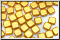 TILE-Beads, 6x6mm, white, alabaster, yellow, gold shine, 25 Stk.