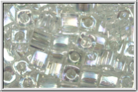 SB-03-0250, MIYUKI Squares, 3mm, crystal, trans., AB, 10g