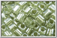 SB-03-2604, MIYUKI Squares, 3mm, crystal, trans., met. celery-ld., 10g