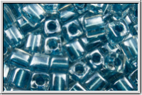 SB-03-2606, MIYUKI Squares, 3mm, crystal, trans., met. sapphire-ld., 10g