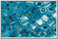 SB-04-0018, MIYUKI Squares, 4mm, aqua, trans., silver-ld., 15g