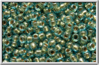 R-11-0990, TOHO Rocailles, 11/0, aqua, trans., gold-ld., 10g