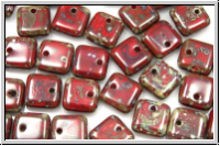 Squarelets, 6x6x2,5mm, seitl. Loch, red, op., silver picasso, 50 Stk.