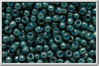 R-11-0374, TOHO Rocailles, 11/0, emerald, trans., denim blue-ld., luster, 10g