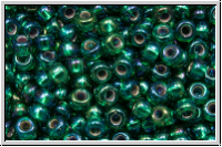 RR-08-1017, MIYUKI Rocailles, 08/0, emerald, trans., silver-ld., AB, 10g