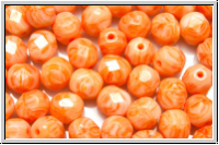 Bhm. Glasschliffperle, feuerpol., 6mm, white, op., orange ombriert, 25 Stk.