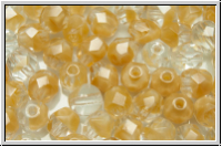 Bhm. Glasschliffperle, feuerpol., 6mm, crystal, trans., beige opal ombriert, 25 Stk.