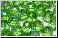 Bhm. Glasschliffperle, feuerpol., 8mm, peridot, trans., AB, 10 Stk.