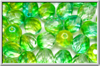 Bhm. Glasschliffperle, feuerpol., 8mm, crystal, trans., yellow green coloured, 10 Stk.