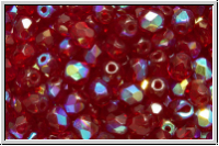 Bhm. Glasschliffperle, feuerpol., 4mm, garnet, lt., trans., AB, 50 Stk.