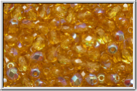 Bhm. Glasschliffperle, feuerpol., 4mm, topaz, lt., trans., AB, 50 Stk.