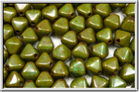 bhm. Glasperle, Bicone, 6mm, olivine, op., picasso, 30 Stk.