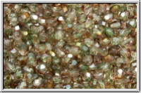 Bhm. Glasschliffperle, feuerpol., 3mm, crystal, trans., green/brown coating, 50 Stk.