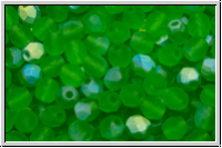 Bhm. Glasschliffperle, feuerpol., 4mm, grass green, trans., matte,  AB, 50 Stk.