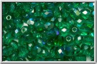 Bhm. Glasschliffperle, feuerpol., 4mm, emerald, trans.,  AB, 50 Stk.