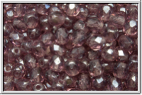 Bhm. Glasschliffperle, feuerpol., 4mm, amethyst, trans., luster, 50 Stk.