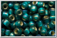 R-08-2027bdf, TOHO Rocailles, 08/0, teal, trans., silver-ld., matte, AB, 10g