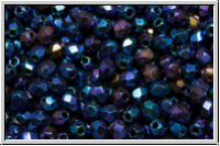 Bhm. Glasschliffperle, feuerpol., 3mm, blue, met., iris., 50 Stk.