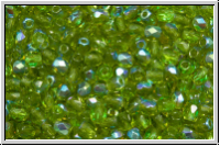 Bhm. Glasschliffperle, feuerpol., 3mm, olivine, dk., trans., AB, 50 Stk.