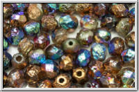 Bhm. Glasschliffperle, feuerpol., 6mm, crystal, trans., glittery bronze, getzt, 25 Stk.