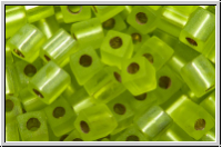 SB-03-0014f, MIYUKI Squares, 3mm, green, lime, trans., silver-ld., matte, 10g