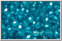 Bhm. Glasschliffperle, feuerpol., 4mm, crystal, trans., half wax turquoise, 50 Stk.