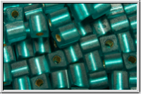 SB-03-2425f, MIYUKI Squares, 3mm, teal, trans., silver-ld., matte, 10g