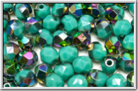 Bhm. Glasschliffperle, feuerpol., 6mm, turquoise, op., half vitrail medium, 25 Stk.