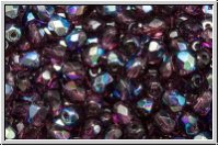 Bhm. Glasschliffperle, feuerpol., 4mm, amethyst, med., trans., AB, 50 Stk.