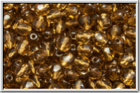 Bhm. Glasschliffperle, feuerpol., 4mm, topaz, sm., lt., trans., brass-ld., 50 Stk.