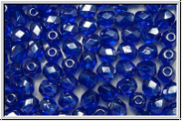 Bhm. Glasschliffperle, feuerpol., 4mm, sapphire, dk., trans., luster, 50 Stk.