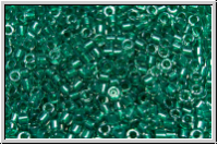 DB0918, MIYUKI Delica, 11/0, crystal, trans., met. teal-ld., 5g