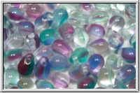 Drop Beads, 4x6mm, crystal, trans., turquoise/violet ombriert, 20 Stk.