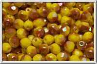 Bhm. Glasschliffperle, feuerpol., 4mm, yellow, op., half apricot, 50 Stk.