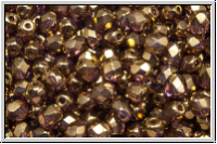 Bhm. Glasschliffperle, feuerpol., 4mm, crystal, trans., bronze lila luster, 50 Stk.