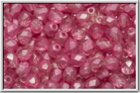 Bhm. Glasschliffperle, feuerpol., 4mm, crystal, trans., half wax pink, 50 Stk.