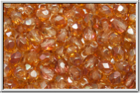 Bhm. Glasschliffperle, feuerpol., 4mm, crystal, trans., half copper luster, 50 Stk.