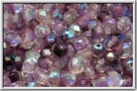 Bhm. Glasschliffperle, feuerpol., 4mm, crystal lila ombriert, trans., AB, 50 Stk.