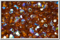 Bhm. Glasschliffperle, feuerpol., 4mm, topaz, dk., trans., AB, 50 Stk.