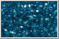 Bhm. Glasschliffperle, feuerpol., 4mm, capri blue, med., trans., 50 Stk.