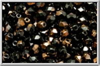 Bhm. Glasschliffperle, feuerpol., 4mm, black, op., half copper, 50 Stk.