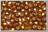 Bhm. Glasschliffperle, feuerpol., 4mm, crystal, trans., orange bronze luster, 50 Stk.