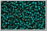 R-15-0027bdf, TOHO Rocailles, 15/0, teal, trans., silver-ld., matte, 5g