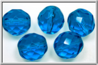 Bhm. Glasschliffperle, feuerpol., 12mm, capri blue, trans., 5 Stk.