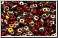 SD-90080-27101, SuperDuo Beads, siam ruby, trans., half capri gold, 10g