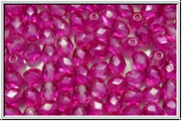 Bhm. Glasschliffperle, feuerpol., 4mm, crystal, trans., pink coated, 50 Stk.